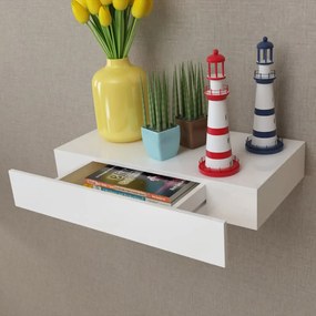 242187 vidaXL Prateleira de parede c/ 1 gaveta para livros/DVD MDF branco