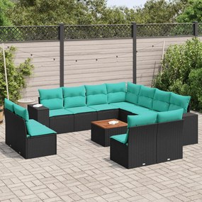 vidaXL 12 pcs conjunto de sofás de jardim com almofadões vime PE preto