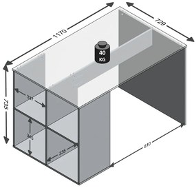 FMD Secretária c/ prateleiras laterais 117x72,9x73,5 cm branco