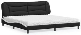Cama com colchão 200x200 cm couro artificial preto e branco
