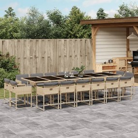 vidaXL 11 pcs conj. jantar jardim c/ almofadões vime PE bege misturado