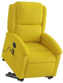 Poltrona massagens reclin. elevatória elétrica veludo amarelo