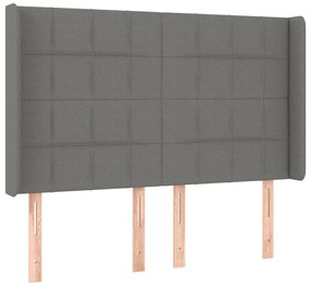 Cabeceira de cama c/ LED tecido 147x16x118/128 cm cinza-escuro