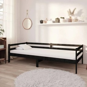 3083563 vidaXL Sofá-cama com colchão 90x200 cm pinho maciço preto