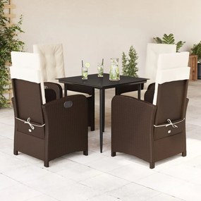 vidaXL 5 pcs conjunto jantar p/ jardim c/ almofadões vime PE castanho