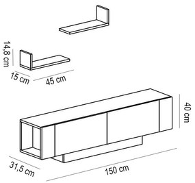 Móvel de TV "Ekol" com Prateleiras de Parede – Branco - 150x31.5x40 cm