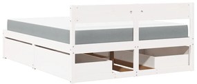 Cama com gavetas e colchão 160x200 cm pinho maciço branco