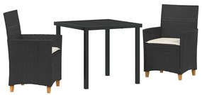 Conjunto de Jantar de Jardim de 3 Peças com Almofadas Preto em Rattan