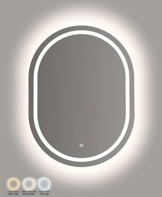 ESPELHO DE PAREDE LED OVAL 60X3,5X80 CM (3 CORES DE LUZ) PRATEADO