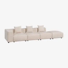 Sofá Modular De Canto Esquerdo De 3 Peças Com Braço Alto E Puff (↔︎370 Cm) Bruna Bombazina Crema Linho - Sklum