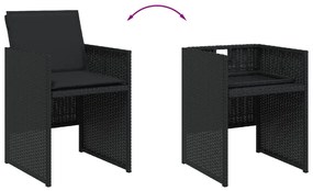 11 pcs conjunto de jantar p/ jardim c/ almofadões vime PE preto
