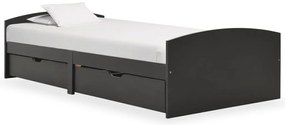 vidaXL Estrutura de cama com 2 gavetas 90x200 cm pinho maciço cinza