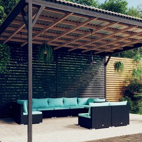 vidaXL 9 pcs conjunto lounge de jardim c/ almofadões vime PE preto