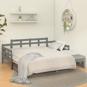 Sofá-cama de puxar pinho maciço cinza 2x(90x200) cm