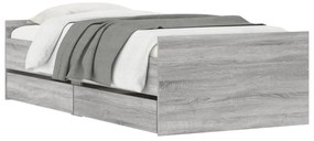 Estrutura de cama com gavetas 90x200 cm cinzento sonoma