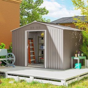 Abrigo de Jardim 277x195x192 cm  Metálico para Armazenamento de Ferramentas Cinzento