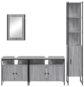 4 pcs Conjunto móveis casa de banho madeira proc. cinza sonoma