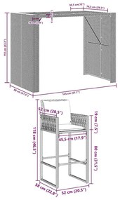 5 pcs conjunto de bar jardim c/ almofadões vime PE/acácia preto