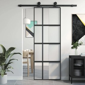Porta deslizante 76x205 cm vidro temperado e alumÃnio preto