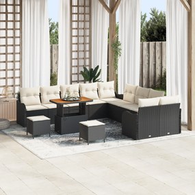 Conjunto de Sofá de Jardim com 13 Peças e Almofadas em Vime Preto e Ac