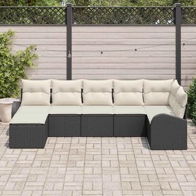 Conjunto de Sofá de Jardim de 7 Peças com Almofadas em Rattan Preto