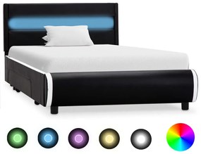 Estrutura de cama c/ LED 90x200 cm couro artificial preto