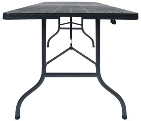 Mesa de jardim dobrável 180x75x72 cm PEAD imitação vime preto