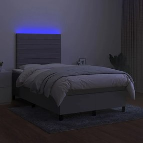 Cama box spring c/ colchão e LED 120x200 cm tecido cinza-claro