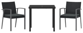 Conjunto de Jantar de Jardim 3 Peças com Almofadas Pretas Rattan Sinté