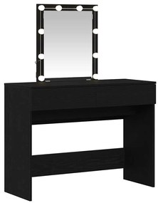 Mesa de Maquiagem com Espelho e Luzes LED Madeira de Carvalho Preto