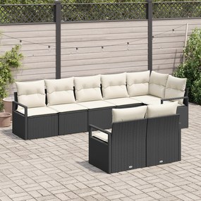 Conjunto de Sofá de Jardim de 8 Peças com Almofadas Pretas Rattan Poli