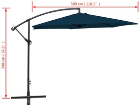 Guarda-sol de jardim cantilever 3 m azul