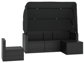 4 pcs conjunto de sofás para jardim c/ almofadões vime PE preto
