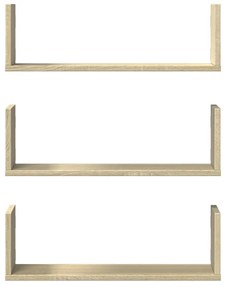 Prateleiras de parede 3 pcs derivados madeira carvalho sonoma