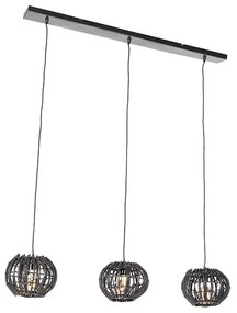 Candeeiro de suspensão rústico preto oblongo 3 luzes - Canna Rústico