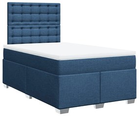 Cama boxspring com colchão 120x190 cm tecido azul