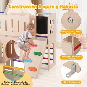Torre de Jogos Infantil em Madeira, 142 x 124,5 x 100 cm, Design 8 em 1, Multicolor