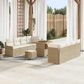Conjunto de Sofás de Jardim vidaXL de 11 Peças com Almofadas Bege Vime Sintético Acácia
