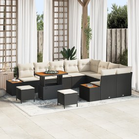 Conjunto de Sofá de Jardim vidaXL 12 Peças com Almofadas Preto Vime de Polietileno Acácia