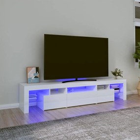 Móvel de TV com luzes LED 200x36,5x40 cm branco brilhante
