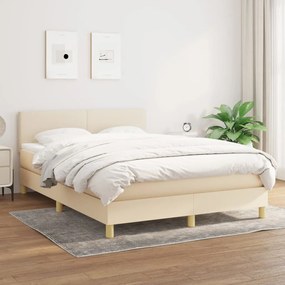 vidaXL Cama com molas/colchão 140x200 cm tecido cor creme