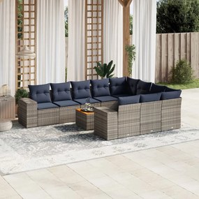 vidaXL 11 pcs conjunto sofás de jardim c/ almofadões vime PE cinzento