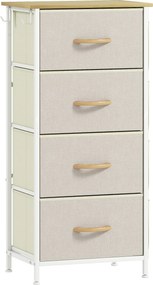Cómoda Alta de Tecido com 4 Gavetas 4 Bolsos Laterais 2 Ganchos e Estrutura de Aço 45x30x94,5 cm Bege