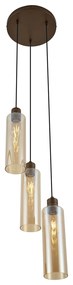 Candeeiro suspenso Hotel Chic bronze escuro com vidro âmbar 3 luzes - Stavelot Chique de hotel