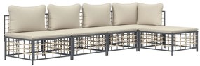 5 pcs conjunto lounge de jardim c/ almofadões vime PE antracite