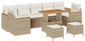 Conjunto de Sofá de Jardim com 10 Peças com Almofadas Bege Rattan Poli