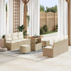 vidaXL Conjunto de Sofá de Jardim 9 Peças com Almofadas Beijinhas em Rattan Sintético e Acácia