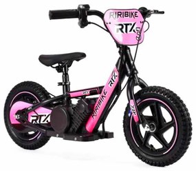 Bicicleta eléctrica para crianças RIRIBIKE RTX3 24V (12"), bateria de lítio, motor de 100W, travão de disco, assento ajustável em PU macio Rosa
