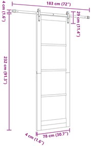 Porta Deslizante vidaXL com Conjunto de Ferragens 78x232 cm Madeira Ma
