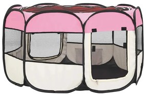 Parque dobrável p/ cão c/ saco de transporte 110x110x58cm rosa